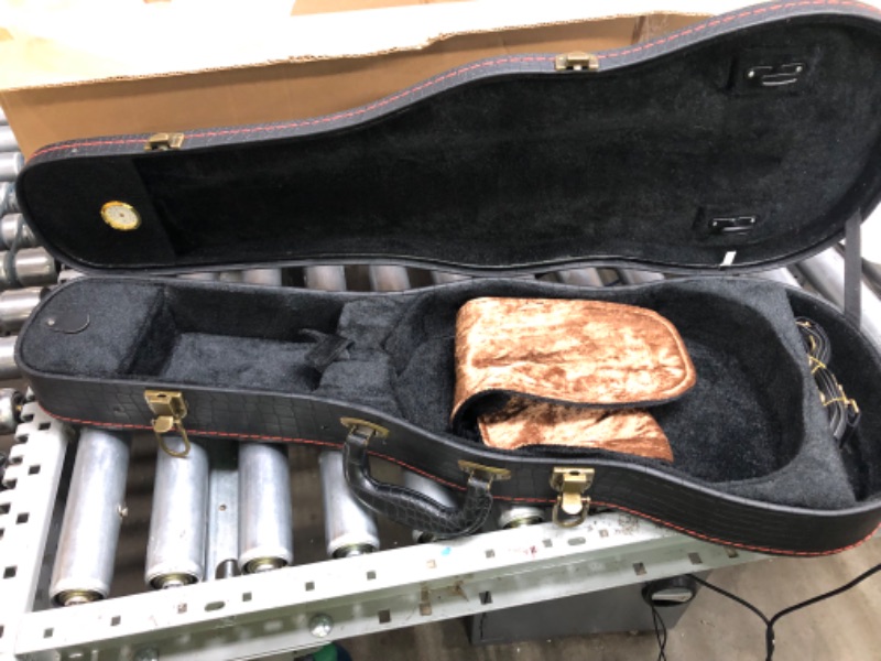 Photo 2 of 4/4 Full Size Violin Case, Plush Interior Wooden Hard Case With Hygrometer, Crocodile Pattern Leather Bulge Surface Case (Black)