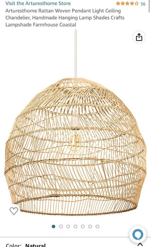 Photo 1 of  1 Light Rattan Farmhouse Natural Pendant Light Woven Chandelie