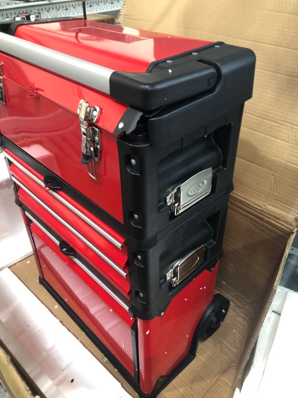 Photo 1 of BIG RED TRJF-C305ABD Torin Garage Workshop Organizer: Portable Steel and Plastic Stackable Rolling Upright Trolley Tool Box with 3 Drawers, Red
