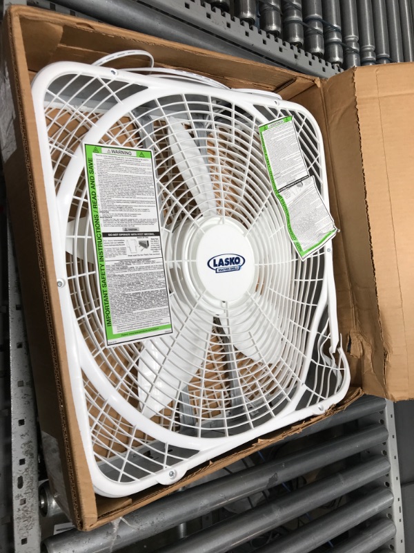 Photo 3 of **DAMAGED**
Lasko 20? Weather-Shield Performance Box Fan-Features Innovative Wind Ring System for Up to 30% More Air, 20 Inch, 3720