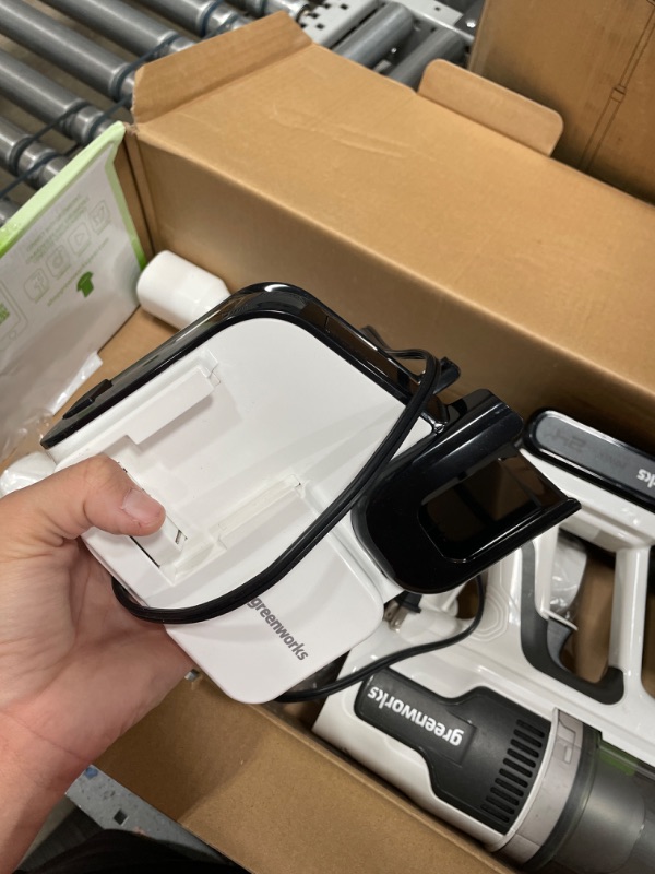 Photo 6 of **USED**
Greenworks 24V Brushless Cordless Stick Vacuum, Lightweight, Handheld, Pet, Anti-Allergen HEPA Filtration, Hard Floor, Carpet, Car, 4Ah Battery, and 30-Minute Charge Time (White) Stick Vacuum (White)