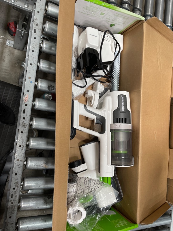 Photo 9 of **USED**
Greenworks 24V Brushless Cordless Stick Vacuum, Lightweight, Handheld, Pet, Anti-Allergen HEPA Filtration, Hard Floor, Carpet, Car, 4Ah Battery, and 30-Minute Charge Time (White) Stick Vacuum (White)