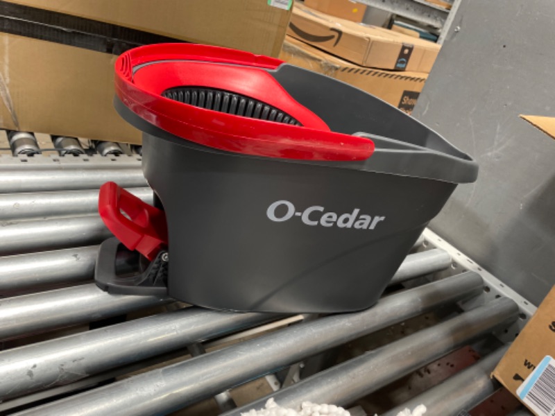 Photo 5 of O-Cedar EasyWring Microfiber Spin Mop, Bucket Floor Cleaning System, Red, Gray Spin Mop & Bucket