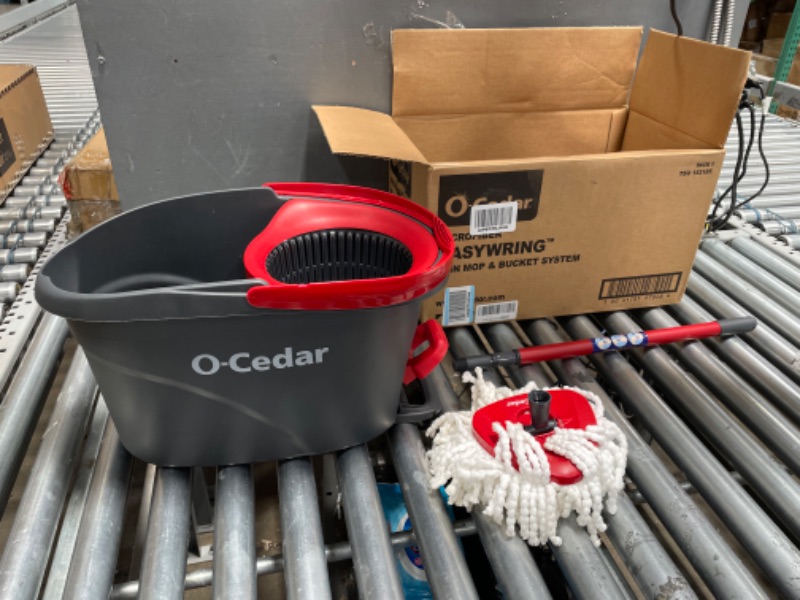 Photo 2 of O-Cedar EasyWring Microfiber Spin Mop, Bucket Floor Cleaning System, Red, Gray Spin Mop & Bucket