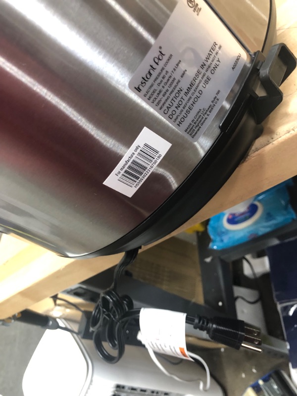 Photo 1 of **LARGE DENTS AROUND CONTROL PANEL** Instant Pot Duo 7-in-1 Electric Pressure Cooker, Stainless Steel, 8 Quart 8QT Duo **SEE NOTES**