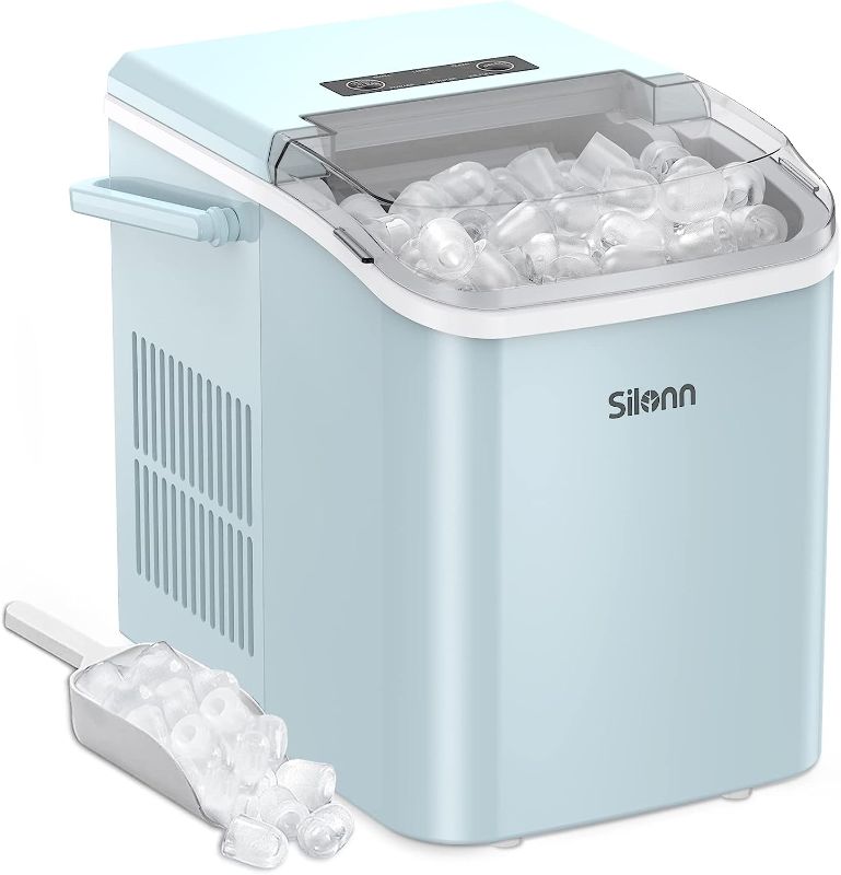 Photo 1 of 
Item is Black***Silonn Countertop Ice Maker Machine with Handle, Portable Makers Countertop, Makes up to 27 lbs. of Per Day, 9 Cubes in 7 Mins, Self-Cleaning Scoop and...