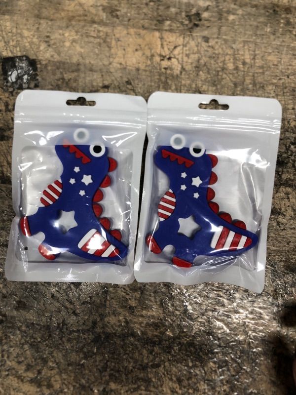 Photo 2 of 2 pack of 4th of July Silicone Baby Teething Toys for Babies 6-12 Months, Red White & Blue Dinosaur Baby Teether Toy Teething Pain Relief Baby Chew Toy 3 Months, Infant Toys for Boys Girls 4th of July Gifts