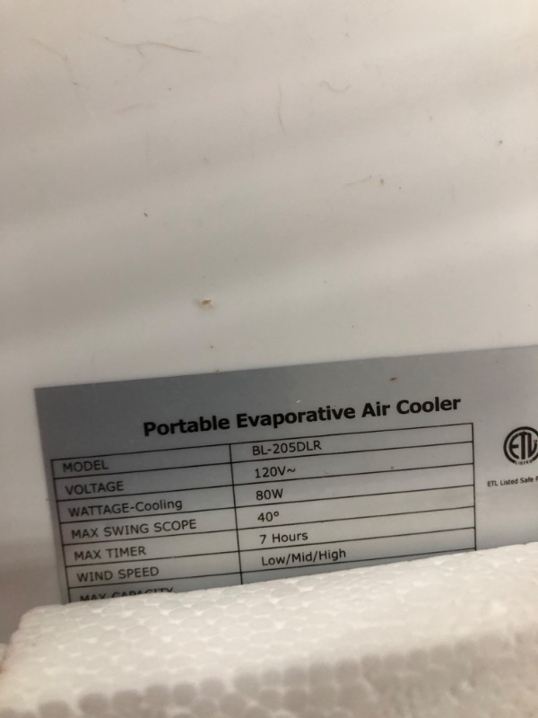 Photo 1 of Portable Air Conditioners, 3-IN-1 Evaporative Air Cooler with Remote, 3 Modes 3 Speeds &12H Timer, 1.16Gal Portable AC, 5 Ice Packs & 4 Wheels, 45° Oscillation, Quiet Swamp Cooler for Room Home Office

