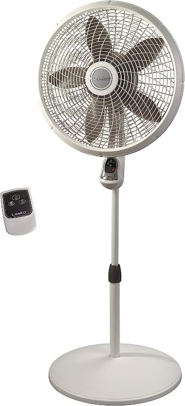 Photo 1 of Lasko Cyclone Pedestal Fan, Adjustable Height, Remote Control, Timer, 3 Speeds, for Bedroom, Kitchen, Office and Living Room, 18", White, 1885, Large
