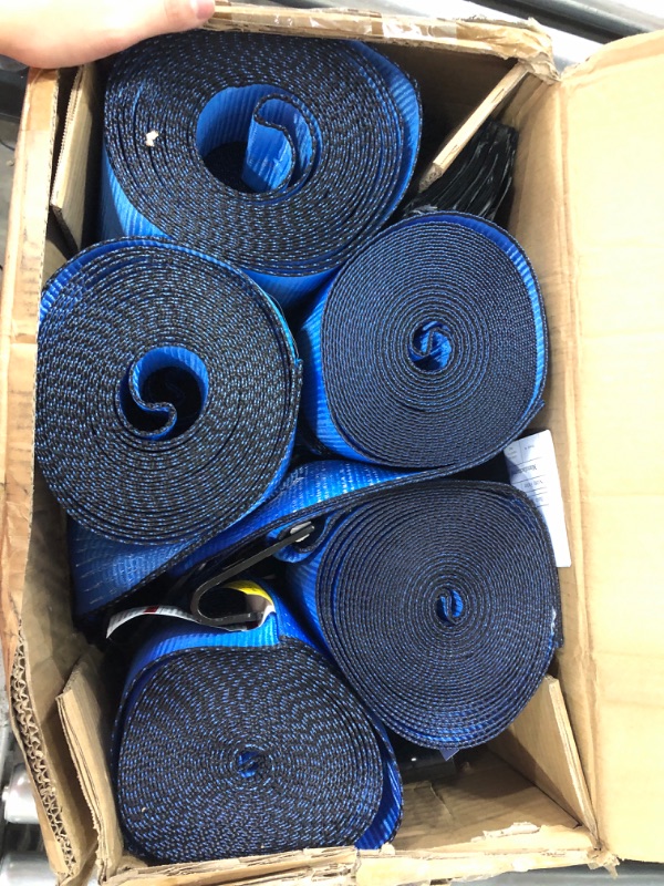 Photo 2 of VEVOR Truck Straps 4" x30' Winch Straps with a Flat Hook Flatbed Tie Downs 15400lbs Load Capacity Flatbed Strap Cargo Control for Flatbeds, Trucks, Trailers, Farms, Rescues, Tree Saver, Blue(10 Pack)