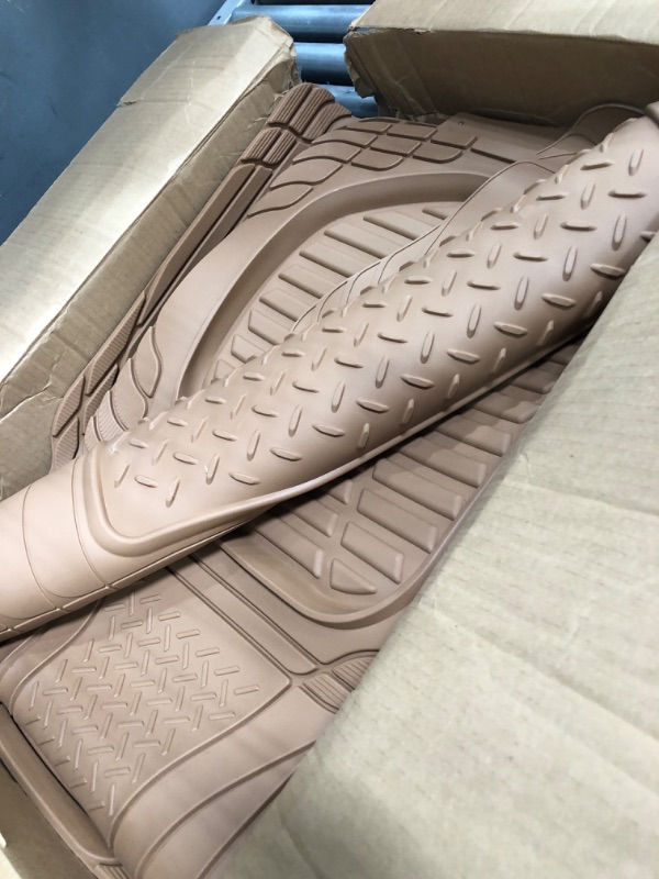 Photo 2 of Motor Trend 4pc Beige Car Floor Mats Set Rubber Tortoise Liners w/ Cargo for Auto SUV Trucks FlexTough Contour Beige