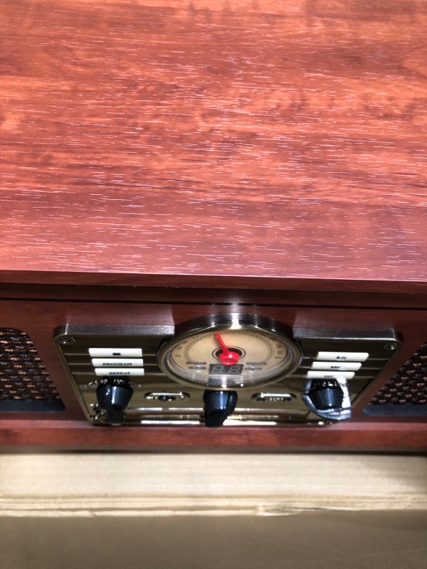 Photo 2 of Victrola Nostalgic 6-in-1 Bluetooth Record Player & Multimedia Center with Built-in Speakers - 3-Speed Turntable, CD & Cassette Player, FM Radio | Wireless Music Streaming | Mahogany Mahogany Entertainment Center