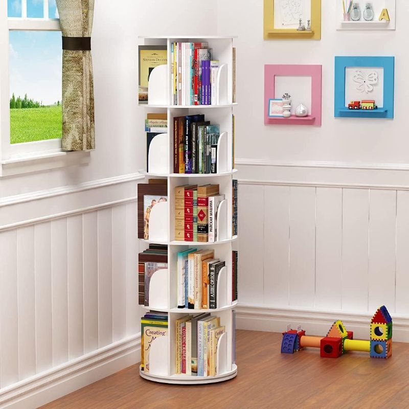 Photo 1 of 5 Tier 360° Rotating Stackable Shelves Bookshelf Organizer (White)
