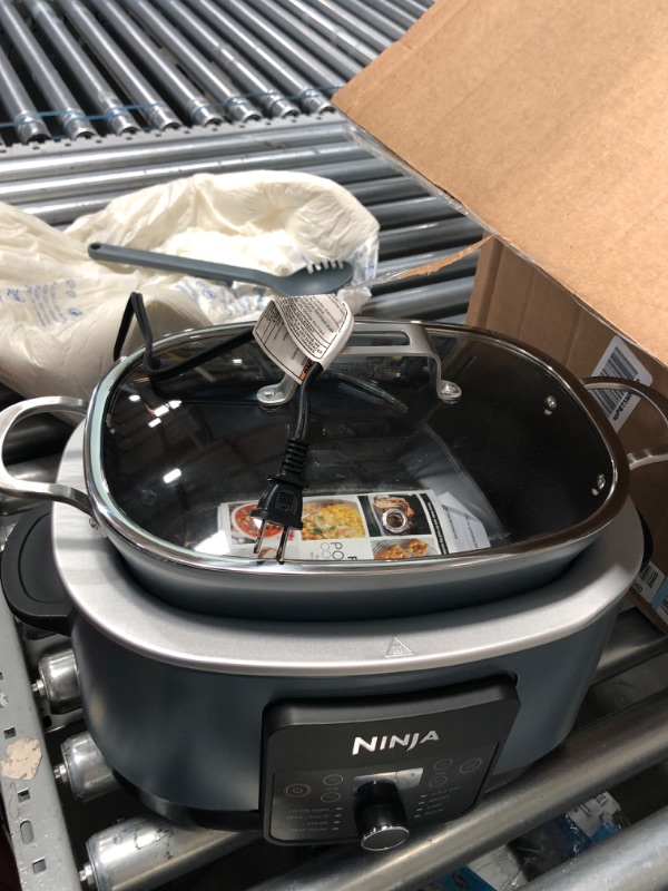 Photo 2 of **DAMAGE**Ninja MC1001 Foodi PossibleCooker PRO 8.5 Quart Multi-Cooker, with 8-in-1 Slow Cooker, Dutch Oven, Steamer & More, Glass Lid & Integrated Spoon, Nonstick, Oven Safe Pot to 500°F, Sea Salt Gray
