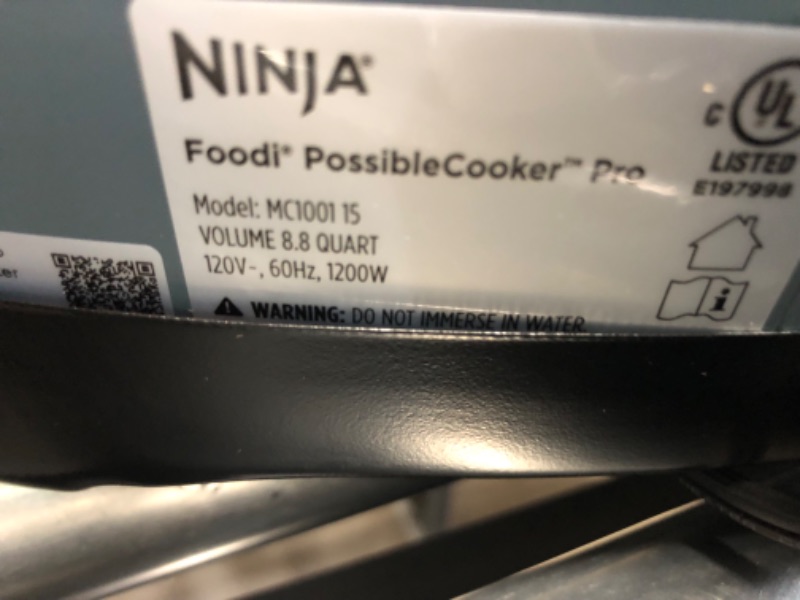 Photo 3 of **DAMAGE**Ninja MC1001 Foodi PossibleCooker PRO 8.5 Quart Multi-Cooker, with 8-in-1 Slow Cooker, Dutch Oven, Steamer & More, Glass Lid & Integrated Spoon, Nonstick, Oven Safe Pot to 500°F, Sea Salt Gray
