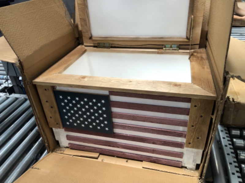 Photo 4 of **DAMAGED**Wooden Patio Beverage Cooler for Porch, Deck or Patio - American Flag Design - 57 Qt - Backyard Expressions 57 Qt. American Flag