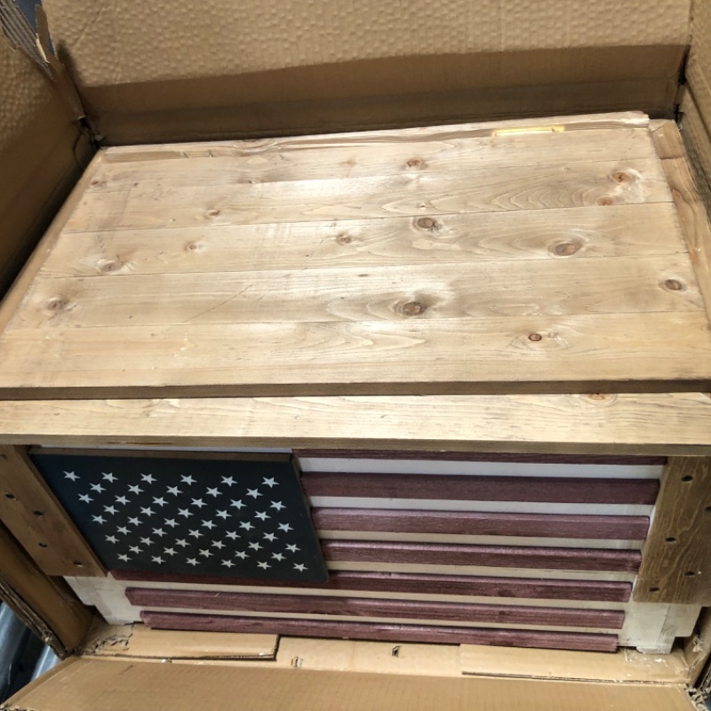 Photo 2 of **DAMAGED**Wooden Patio Beverage Cooler for Porch, Deck or Patio - American Flag Design - 57 Qt - Backyard Expressions 57 Qt. American Flag