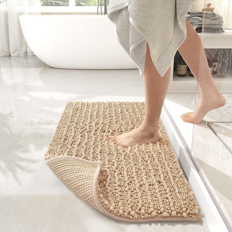 Photo 2 of ( two pack )Color G Chenille Bath Mats for Bathroom, 24"x36" Muddy Dog Mat for Shoes and Dog Paws, Luxury Bathroom Rugs, Soft and Absorbent, Machine Washable, Non Slip Bath Mat for Sink, Tub, Shower, Beige