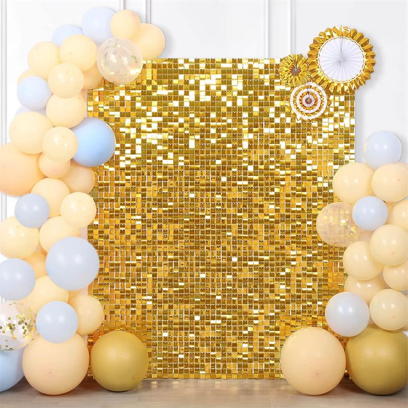 Photo 1 of Shimmer Wall Panel Christmas Sequin Wall Backdrop Halloween Backdrop Black Backdrop 24-Packs Glitter Bling Background for Bachelorette Parties Advertising Signs 6ftx4ft 