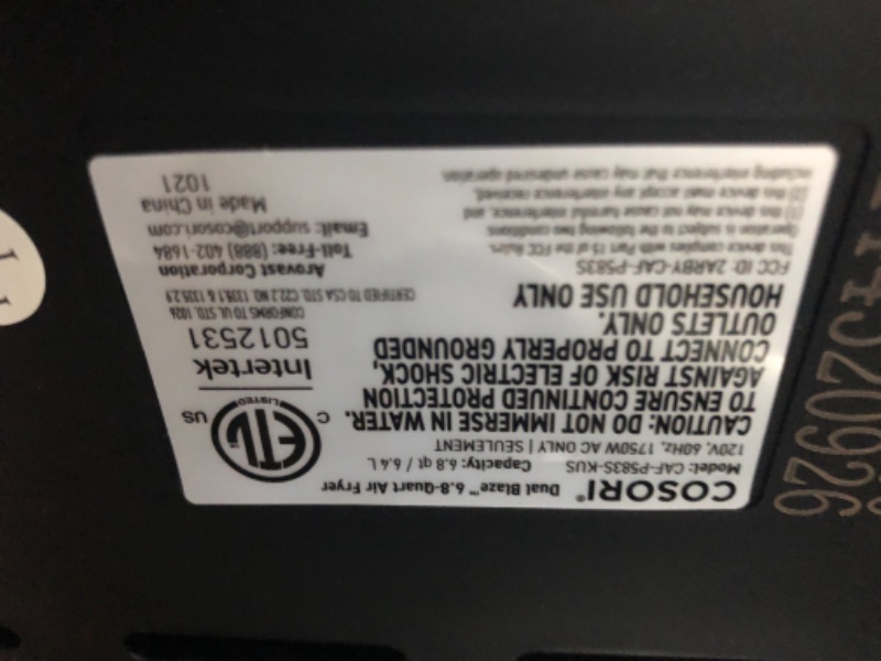 Photo 1 of **PARTS ONLY**
COSORI Dual Blaze Air Fryer 6.8QT, No Preheat & No Shake, 6+6 Presets, Heating Adjusts  Dark Gray