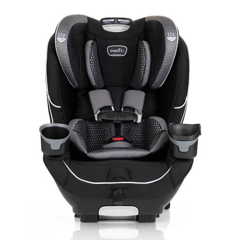 Photo 1 of Evenflo EveryFit 4-in-1 Convertible Car Seat Featuring 12-Position Headrest, Two Integrated Cup Holders, Removable Snack Tray, and Machine-Washable Fabric (Olympus Black)