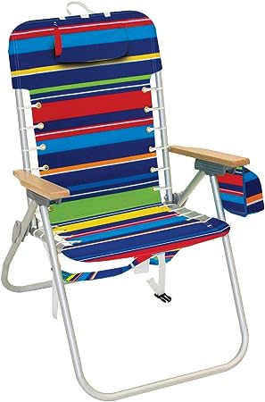 Photo 1 of Rio Beach Hi-Boy 17" Suspension Folding Backpack Beach Chair - Aluminum, Pop Surf Stripes
