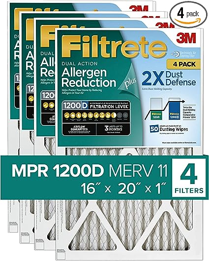 Filtrete 16x20x1 Air Filter MPR 1200D MERV 11, Allergen Reduction Plus ...