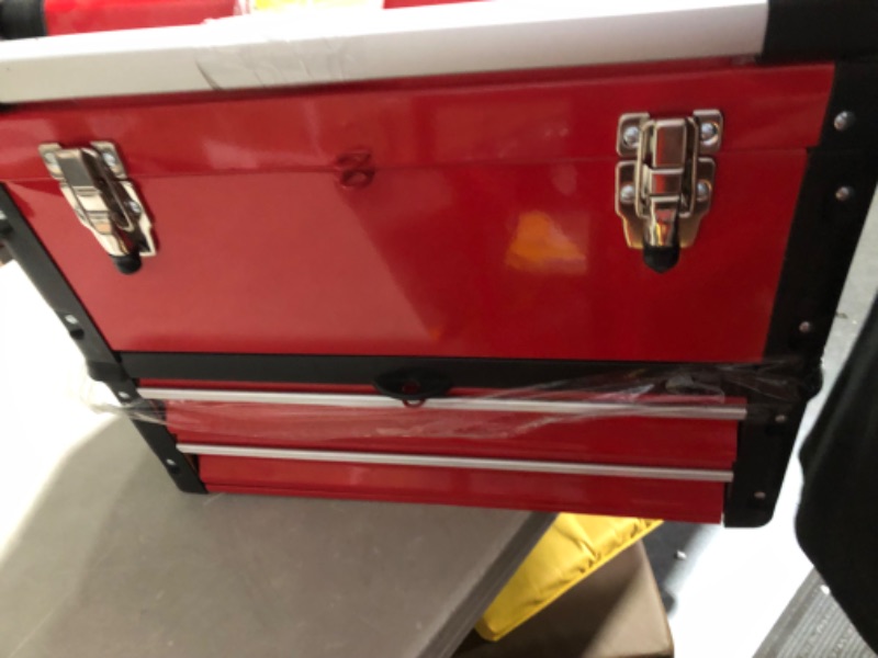 Photo 3 of ***BROKEN ROLLER HANDLE*** BIG RED TRJF-C305ABD Torin Garage Workshop Organizer: Portable Steel and Plastic Stackable Rolling Upright Trolley Tool Box with 3 Drawers, Red