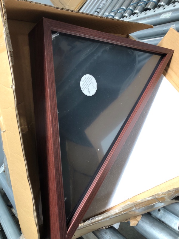 Photo 2 of ***DAMAGED***Americanflat Large Flag Box Display Case for Burial Flag - Fits a Folded 5' x 9.5' Flag Military Flag Display Case - Triangle Flag Holder with Wall Mount and Polished Plexiglass Front (Mahogany) Brown