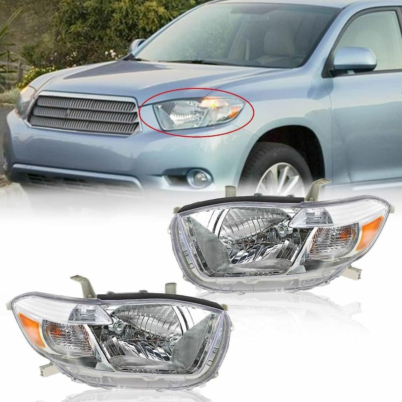 Photo 1 of LEAVAN Headlights Assembly Fit for 2008 2009 2010 Toyota Highlander, Chrome Housing Headlamps Replacement (ONLY ONE HEADLIGHT)