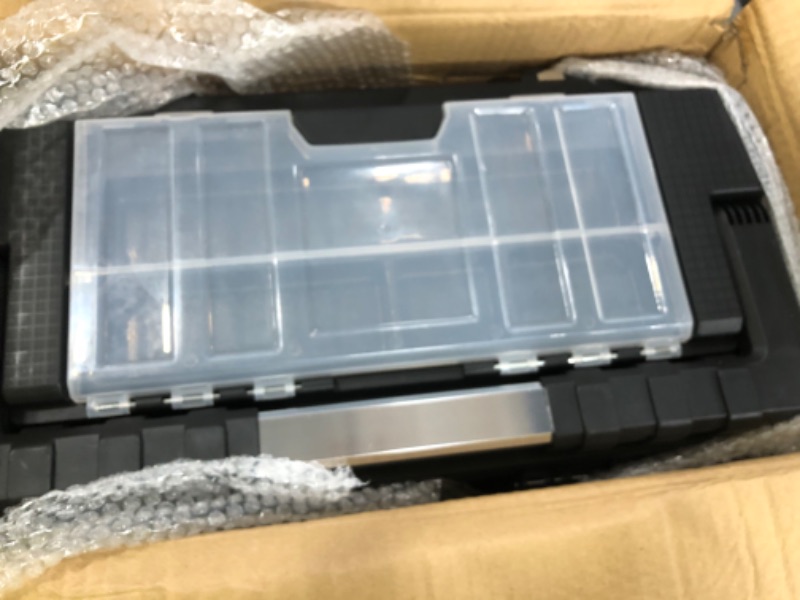 Photo 1 of Torin 19-Inch Tool Box Storage Organizer Stainless Steel&Plastic Portable Toolbox with Long Handle and Removable Tray for Home Garage Workshop,A5519BB 19-Inch Metal & Plastic