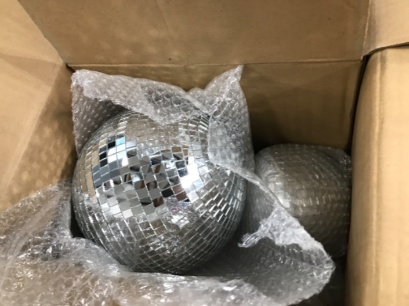 Photo 3 of 4 pack Large Disco Ball Silver Hanging Disco Balls Reflective Mirror Ball Ornament for Party Holiday Wedding Dance and Music Festivals Decor Club Stage Props (12 Inch, 8 Inch, 6 Inch, 4 Inch)