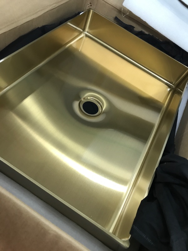 Photo 2 of Lovedima Gold Vessel Sink,Rectangular Stainless Steel Luxury Bathroom Vanity Wash Sink Above Counter (21.65"L)