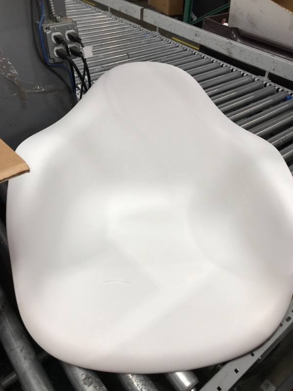 Photo 1 of **CRACKED SEAT*** CangLong Natural Wood Legs Mid Century Modern DSW Molded Shell Lounge Plastic Arm Chair, White Set of 1 White