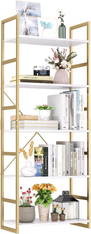 Photo 1 of 
finetones 5 Tier Bookshelf, Industrial Gold Bookcase with Metal Frame, Modern Display Shelves Plant Flower Stand Rack for Bedroom Living Room Home Office,...