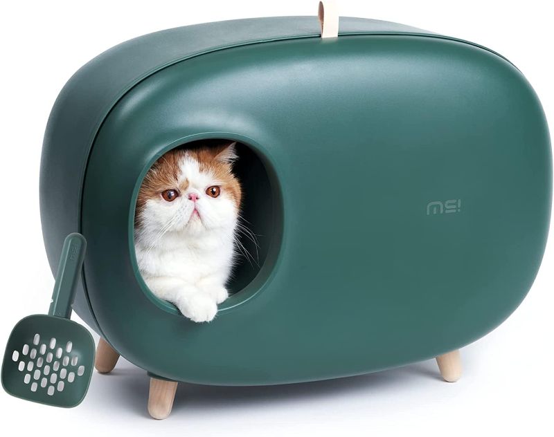 Photo 1 of 
MS Cat Litter Box for Easier Handling, Enclosed Design, Prevent Sand Leakage, Easy to Clean and Assembly and Large Space, with Cat Litter Scoop (Moss Green)
Color:Moss Green
