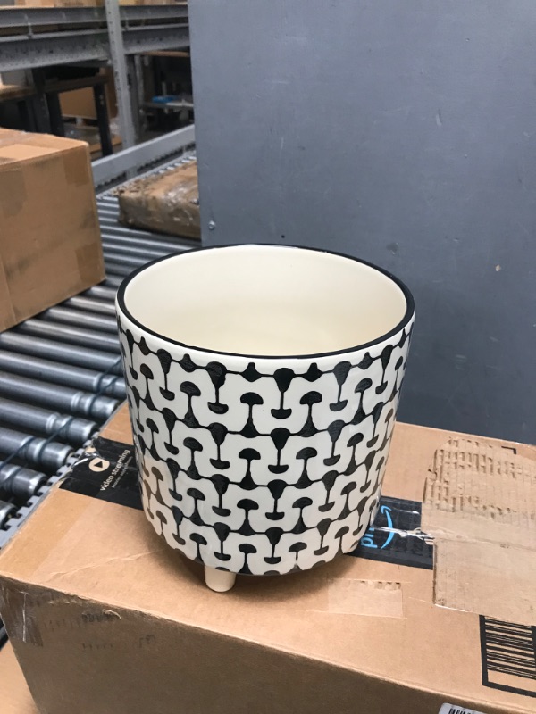 Photo 2 of Creative Co-Op Black & White Round Stoneware Footed Planter