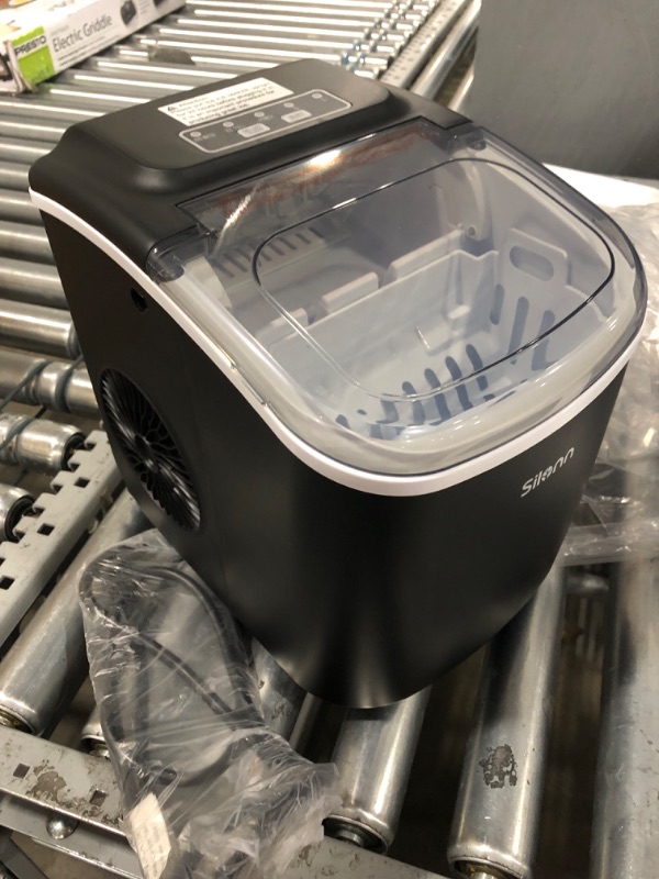Photo 1 of **PARTS ONLY, NON-FUNCTIONAL** Silonn Countertop Ice Maker, 9 Cubes Ready in 6 Mins, 26lbs in 24Hrs, (SLIM09) Black Ice Maker
