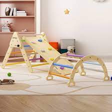 Photo 1 of **LOOSE PIECES**BanaSuper Colorful 3 in 1 Climbing Triangle Ladder with Ramp & Arch Foldable Wooden Triangle Climber Set Montessori Climbing Toys for Kids Ourdoor Indoor Playground Play Gym Gift for Boys Girls