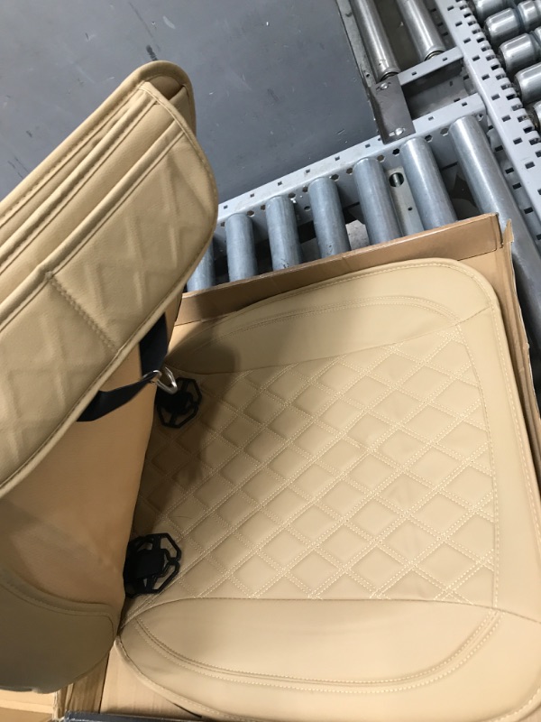 Photo 2 of Motor Trend Car Seat Covers Cushion for Cars Trucks SUV - Diamond Double Stitch Faux Leather Beige Padded with Storage Pockets, Premium Interior Automotive Accessories, 2-Pack