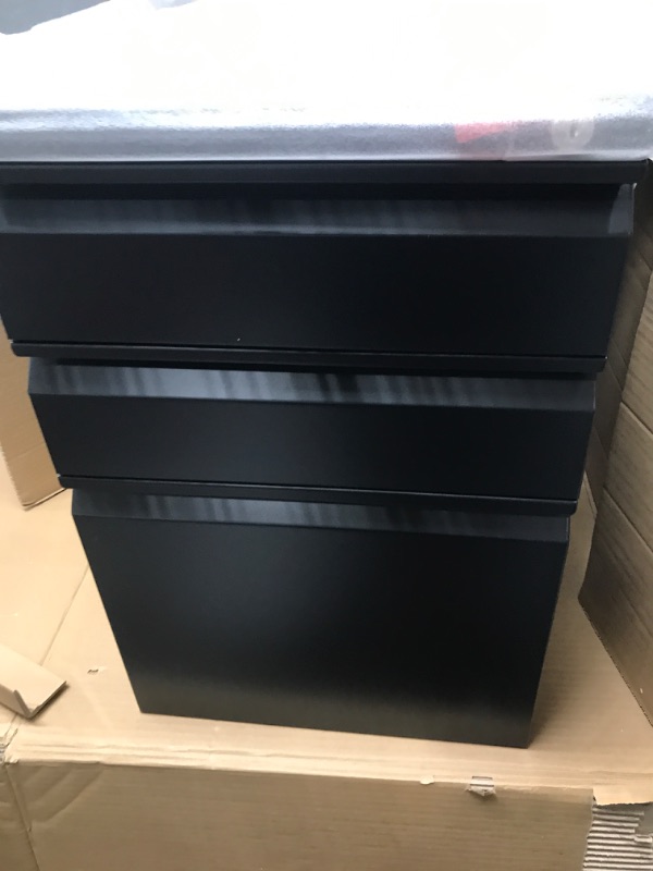 Photo 2 of DEVAISE 3 Drawer Mobile File Cabinet with Lock, Under Desk Metal Filing Cabinet for Legal/Letter/A4 File, Fully Assembled Except Wheels, Black New Style -Black