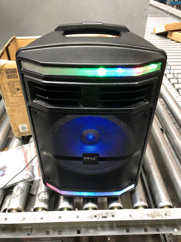 Photo 2 of Portable Bluetooth PA Speaker System - 600W Bluetooth Speaker Portable PA System W/ Rechargeable Battery 1/4" Microphone In, Party Lights, MP3/USB SD Card Reader, Rolling Wheels - Pyle PPHP1044B