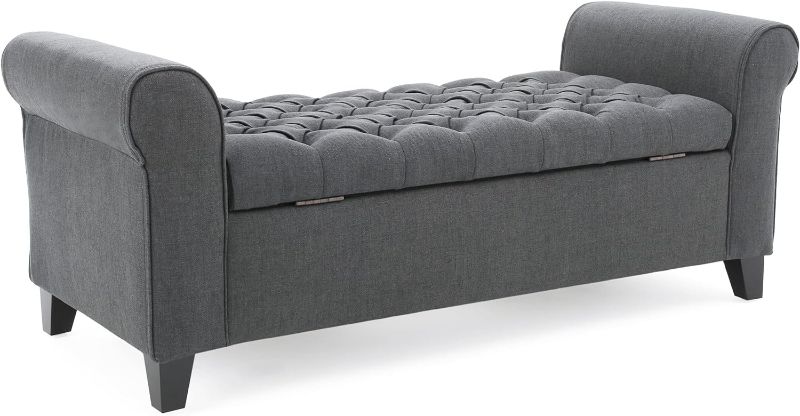 Photo 1 of Christopher Knight Home Keiko Fabric Armed Storage Bench, Dark Grey, 19.50”D x 50.00”W x 19.25”H