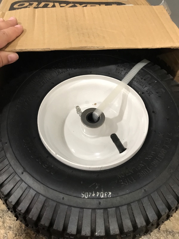 Photo 3 of MaxAuto 2Pcs 13x5.00-6 Pneumatic (Air Filled) Lawnmower Tire on Wheel, 3" Centered Hub, 3/4" Bushing White Rim