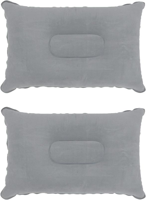 Photo 1 of 2 Pack Ultralight Inflatable Pillow Small Squared Flocked Fabric Air Pillow for Beach Hiking,Camping,Traveling,Napping,Desk Rest,Neck &Lumbar Support(Gray)-- 2 ITEMS STYLES MAY VARY 