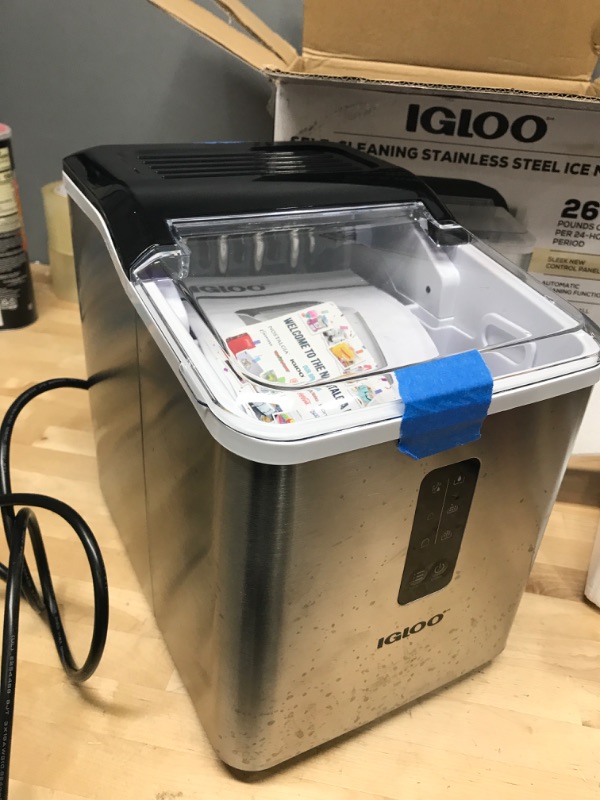 Photo 1 of Igloo Automatic Ice Maker, Self- Cleaning, Countertop Size, 26 Pounds in 24 Hours, Ice Cubes in 7 Minutes, LED Control Panel, Scoop Included, Perfect for Water Bottles, Mixed Drinks, Stainless Steel