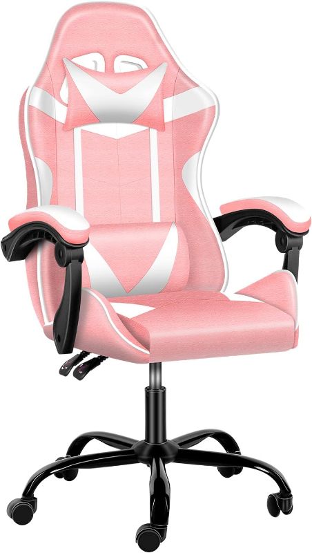 Photo 1 of Pink Gaming Chair, Big and Tall Gaming Chair for Heavy People Support 400lb Weight, Ergonomic Video Game Chairs with Headrest and Lumbar Support
