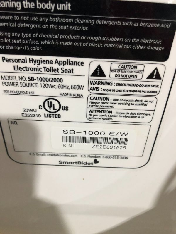 Photo 4 of **PARTS ONLY, MISSING CONTROL PANEL, INSTRUCTIONS, AND POSSIBLY OTHER PARTS** Bio Bidet by Bemis BB-1000W Supreme Warm Water Bidet, Round, White