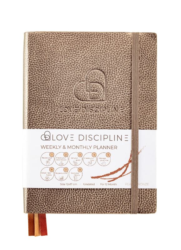 Photo 1 of 2 PACK Love Discipline - Weekly and Monthly Planner - To Achieve Your Goals & Increase Productivity - Time management - Organizer - Gratitude Journal - Start Anytime, Perfect size to carry anywhere (B6), Lasts 1 Year, Softcover, Undated (Pearl Bronze)