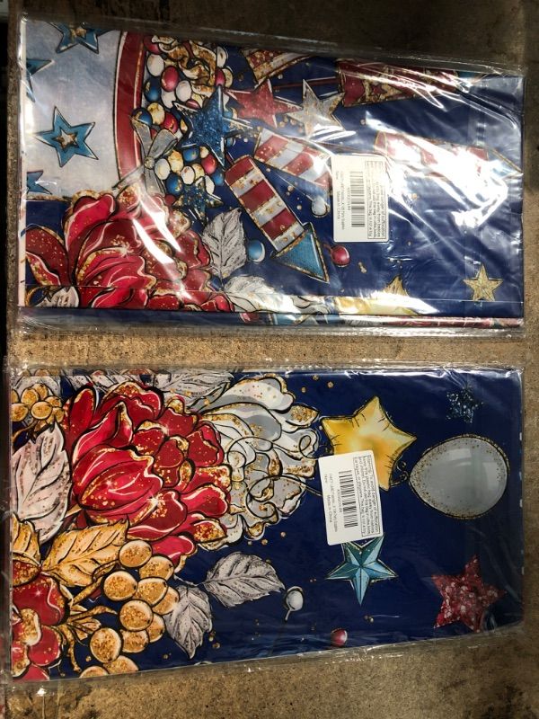 Photo 2 of 2 PACK(6 PIECES TOTAL)FANCY LAND 4th of July Tablecloths 3 Pack Patriotic Plastic Table Decorations 54 X 108 Disposable Red White Blue Flower Tablecloths